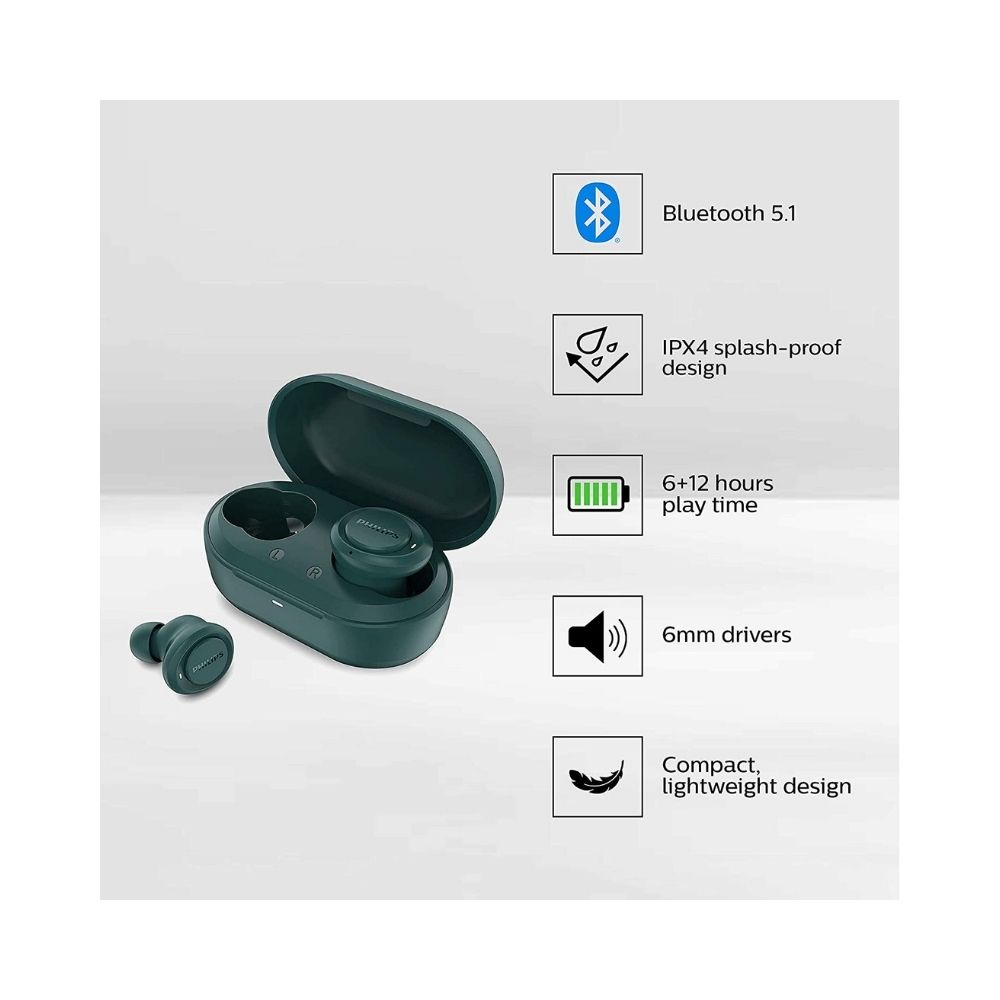 Philips Audio TAT1225 Bluetooth Truly Wireless in Ear Earbuds with Mic