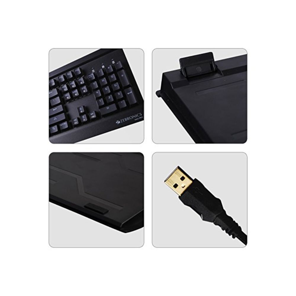 Zebronics zeb-max pro mechanical gaming full size keyboard, (gold plated usb, braided cable)