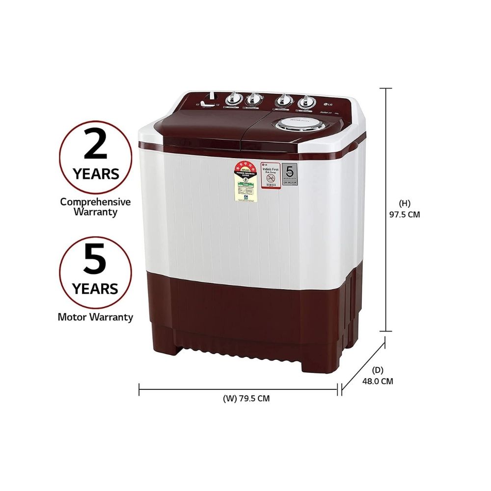 LG 7 kg Semi Automatic Top Load  White, Burgabdy red  (P7010RRAZ)