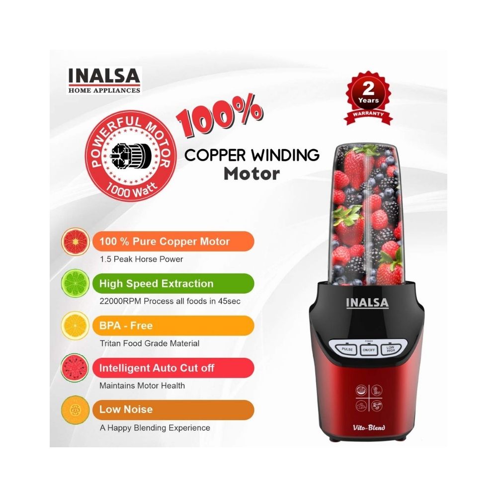 Inalsa Home Appliances Mixer Grinder Nutri Blender Vito Blend- 1000W