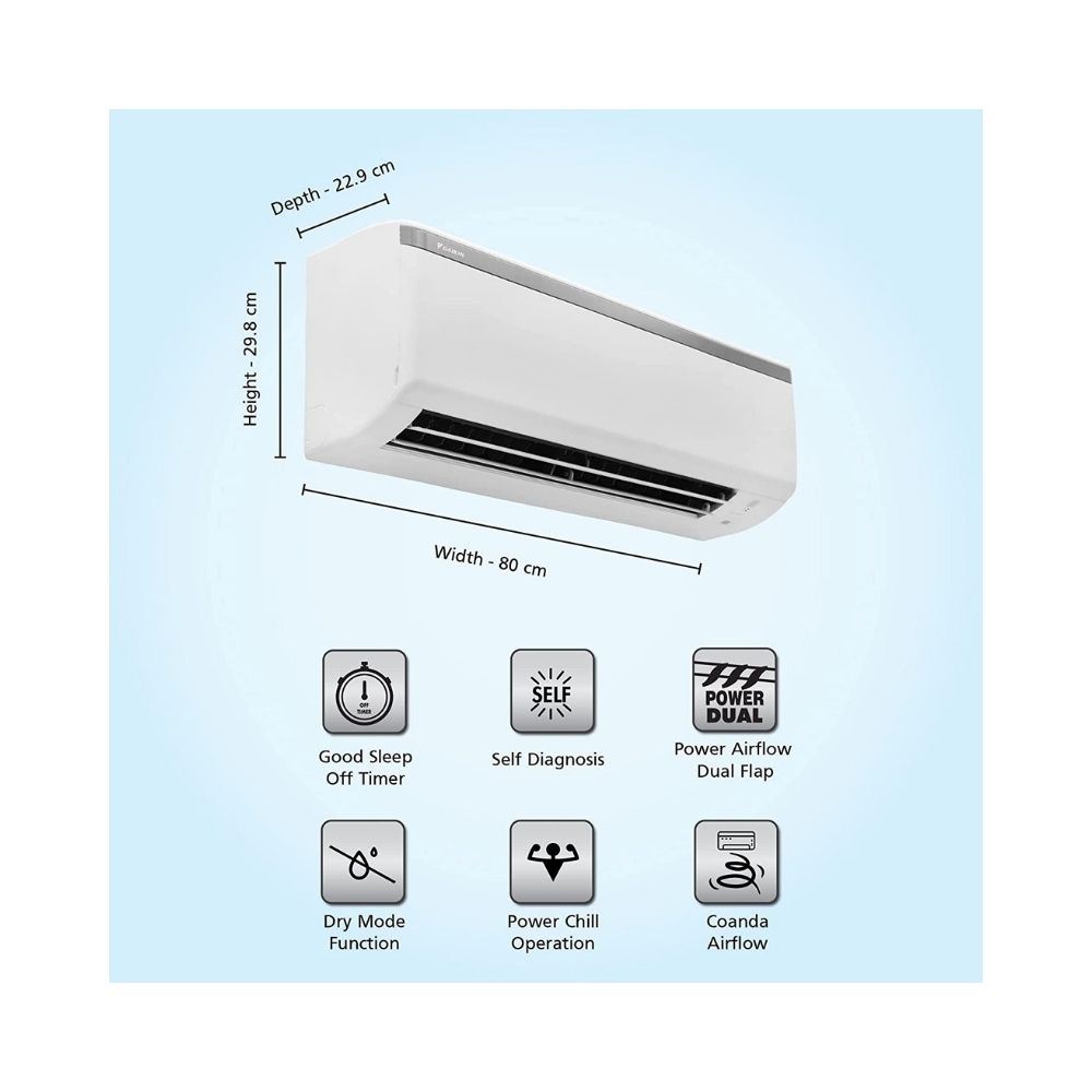 Daikin 0.8 Ton 3 Star, Fixed Speed Split AC (Copper, PM 2.5, 2022, FTL28U, White)