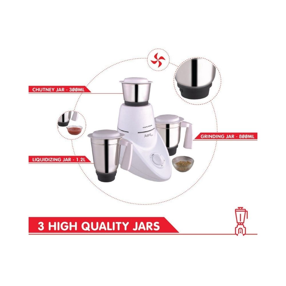 Morphy Richards Aero 500-Watt Mixer Grinder with 3 Jars (White)