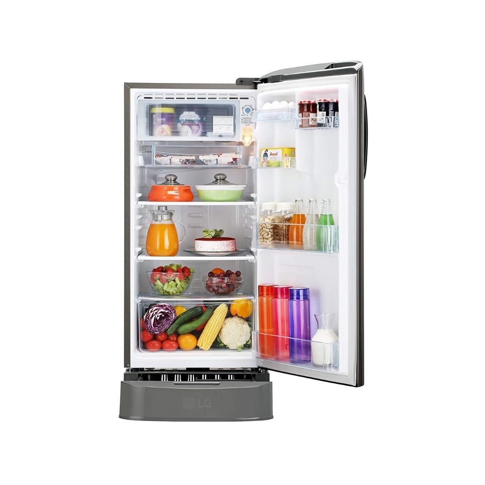 LG 190L 3 Star Direct-Cool Smart Inverter Single Door Refrigerator (GL-D201APZX, Shiny Steel, Base stand with drawer)