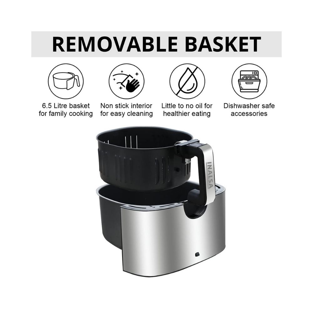 Inalsa Stainless Steel Housing Air Fryer Digital 6.5 L Sous Chef-1650 Watt