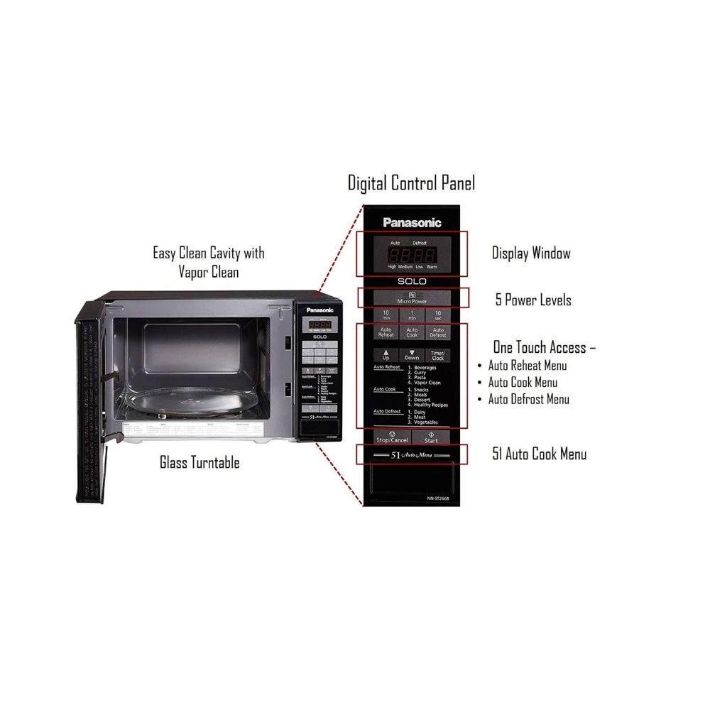 Panasonic 20L Solo Microwave Oven (NN-ST266BFDG, Black, 51 Auto Menus)