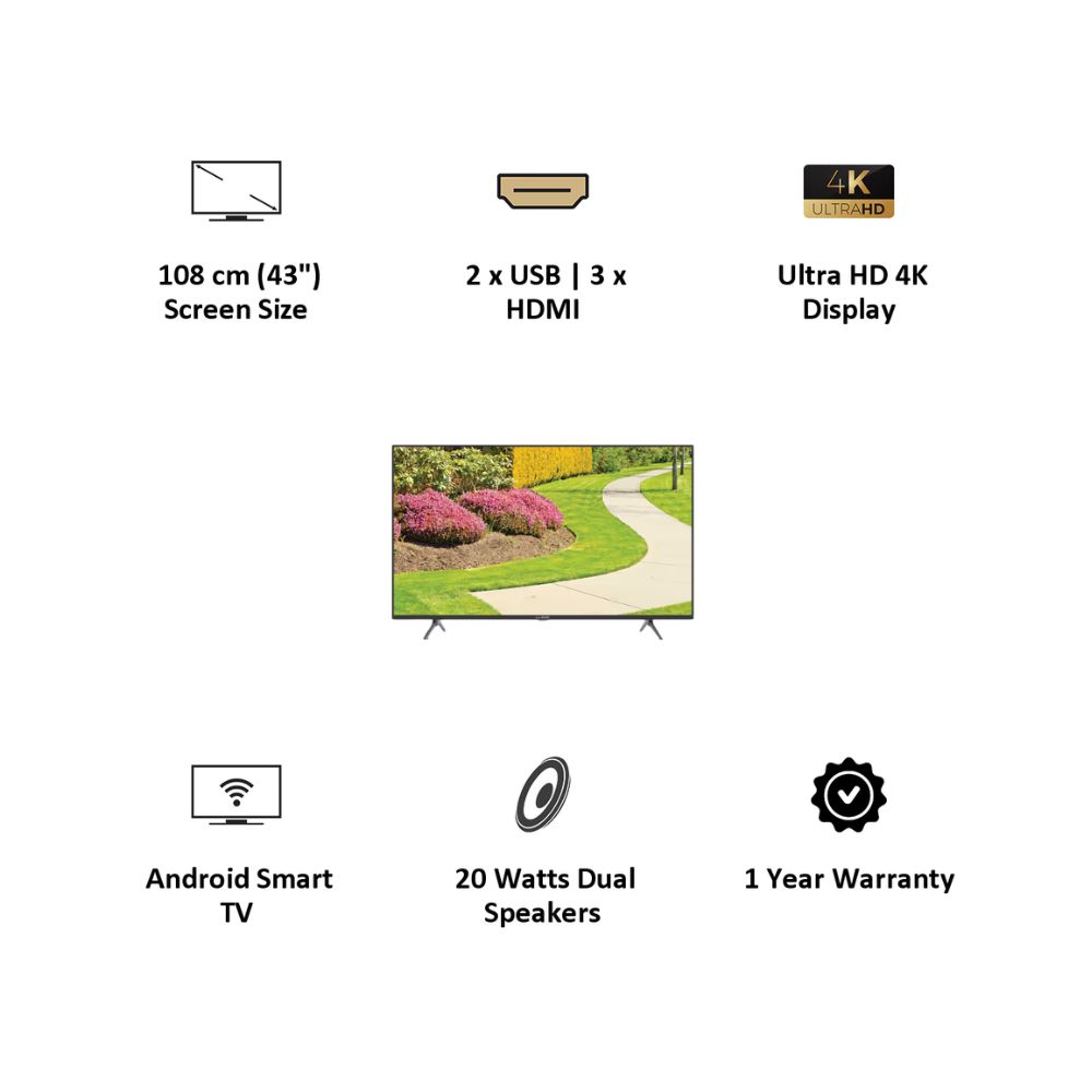 Lloyd 43US900B 108cm (43 Inch) Ultra HD 4K LED Android Smart TV (Dolby Audio, GL43U3J1IA, Black)