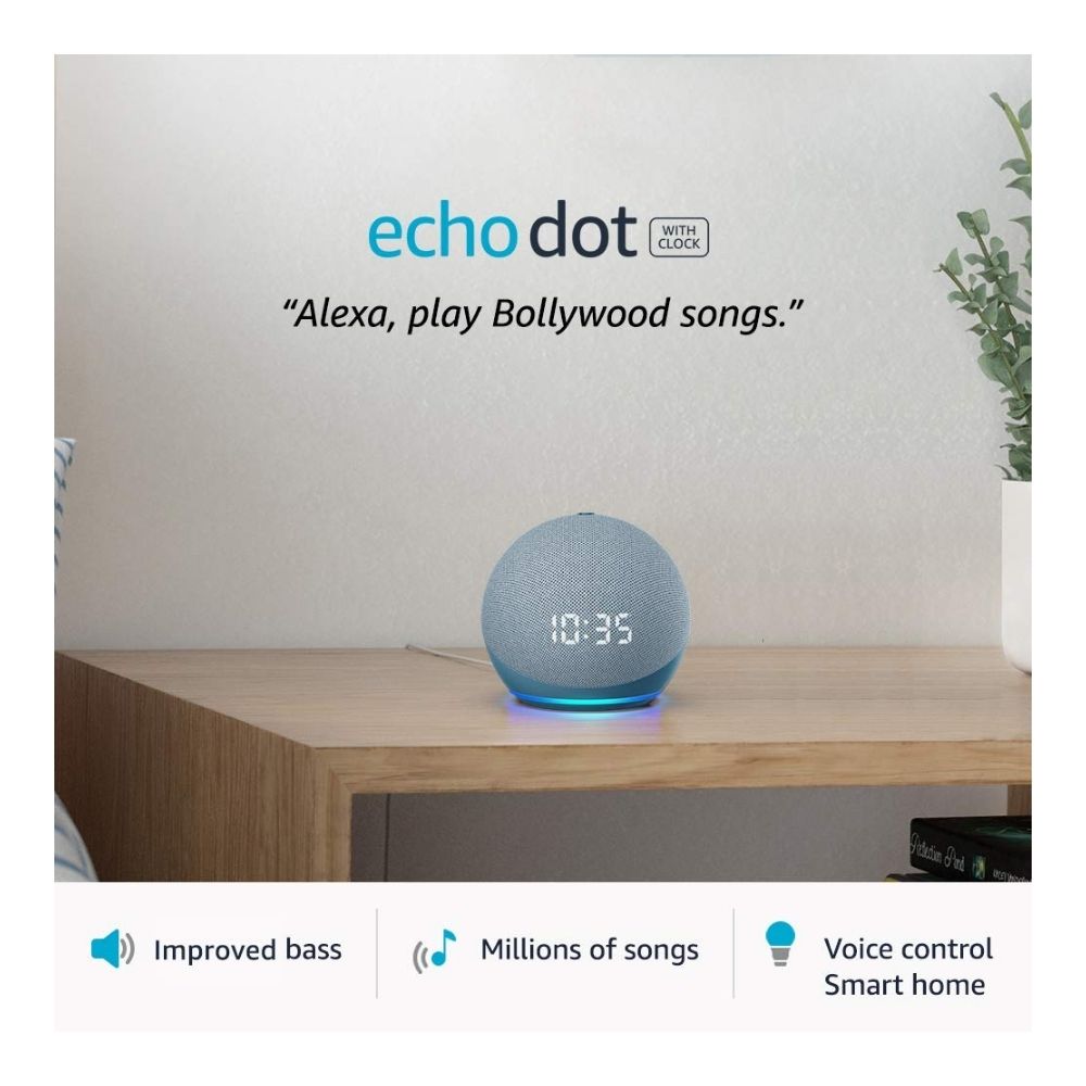 Echo Dot (4th Gen) with smart speaker with powerful bass, LED display and Alexa (Blue)