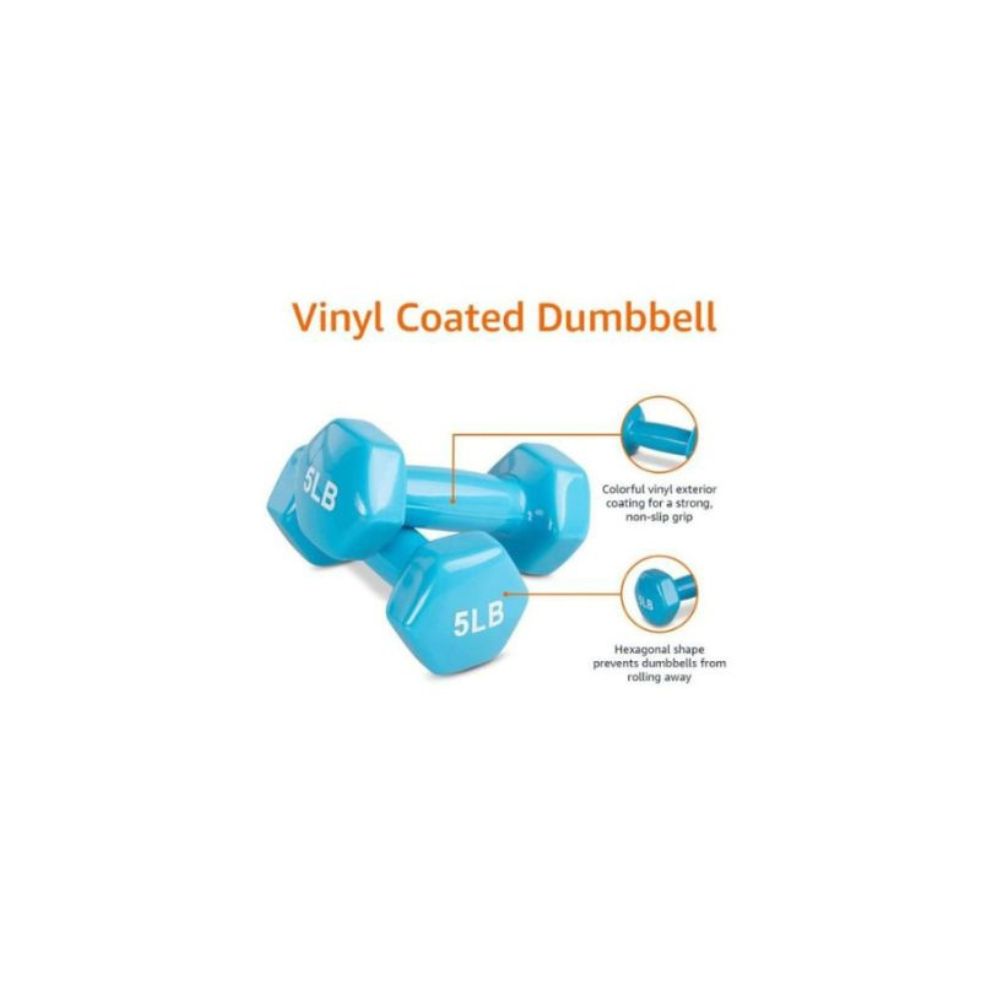 AmazonBasics Vinyl 5 Pound Dumbbells - Set of 2, Light Blue