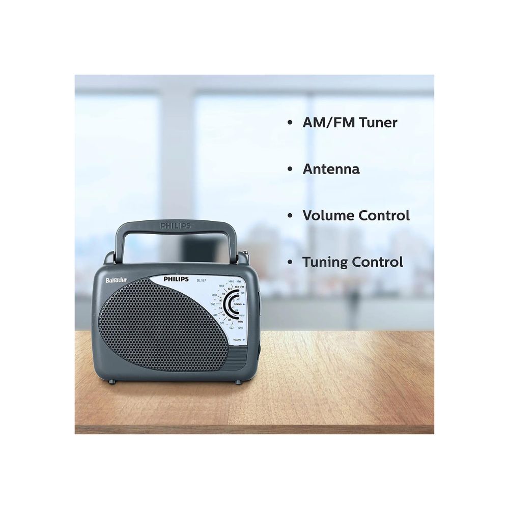 Philips Radio DL167/94 with MW/SW/FM Bands, 2xR20 (UM1),External 3V DC (Optional)