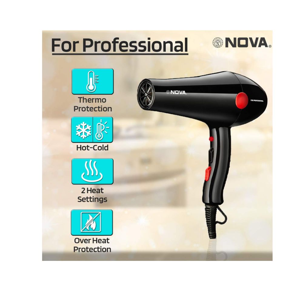 Nova NHP 8220 1800 Watts Professional Hair Dryer for Women (Black)