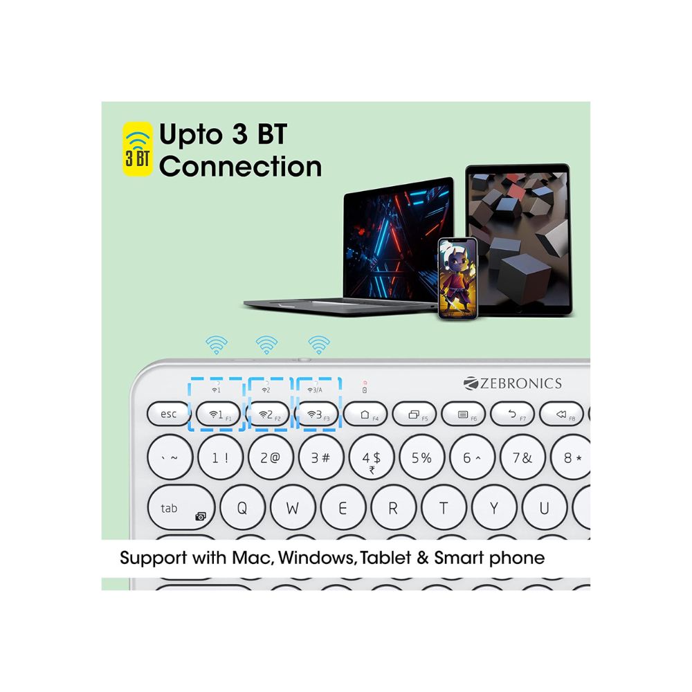Zebronics zeb-k5000mw wireless multi-device bt keyboard for mac,windows,android,ios(White)