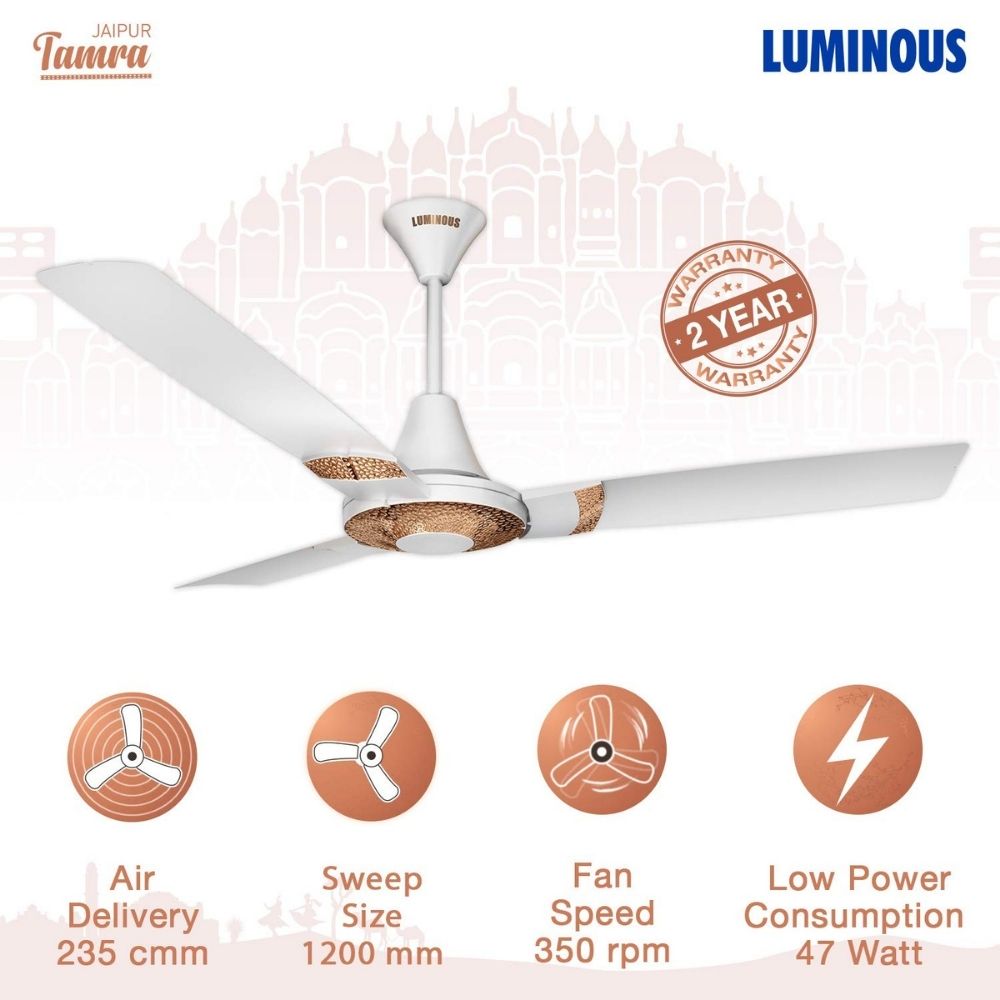 Luminous Jaipur Tamra 1200MM Designer Ceiling Fan with BEE 3-Star (Makrana White)