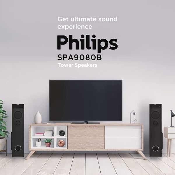 Philips SPA9080B/94 80 W Bluetooth Tower Speaker  (Black, 2.0 Channel)