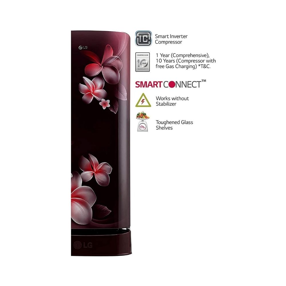 LG 190 L Direct Cool Single Door 3 Star Refrigerator with Base Drawer  (Scarlet Plumeria, GL-D201ASPD)
