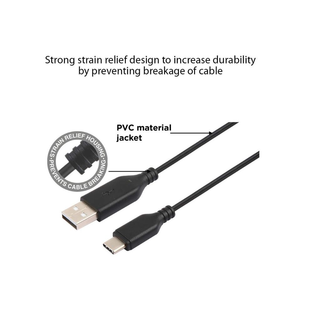 Stuffcool Force 3Amp Type C to USB A 2.0 Sync and Charge Cable 1M - Black