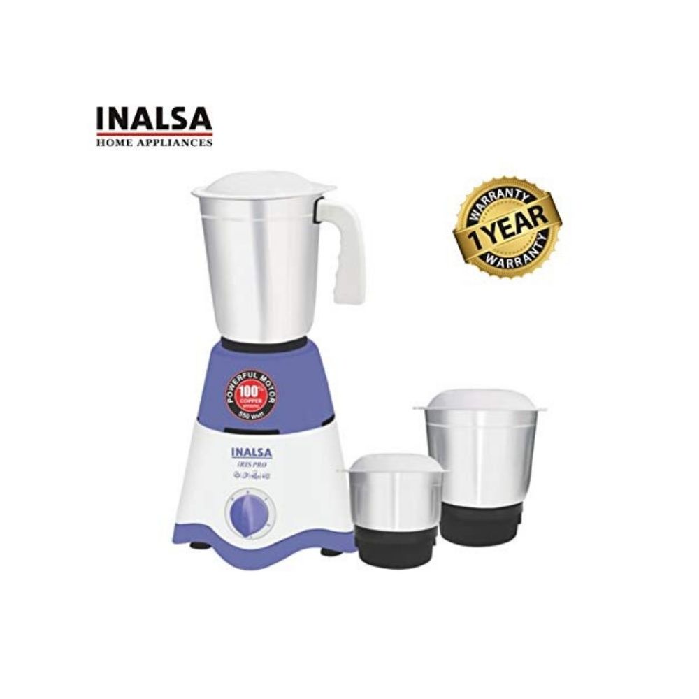 Inalsa Iris Iris Mixer Grinder Juicer 550 Mixer Grinder (3 Jars, White, Blue)