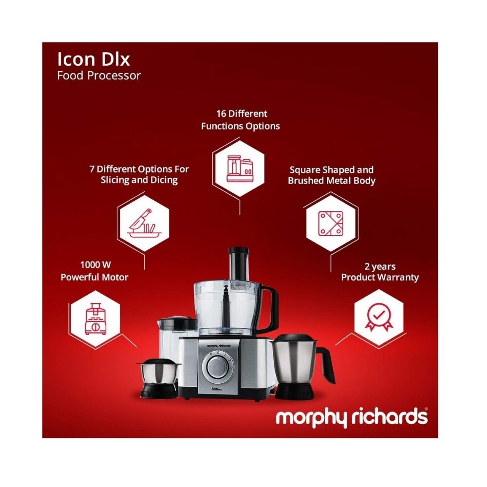 Morphy Richards Icon Dlx 1000 W Food Processor Steel Black (ICON DLX-1000W)