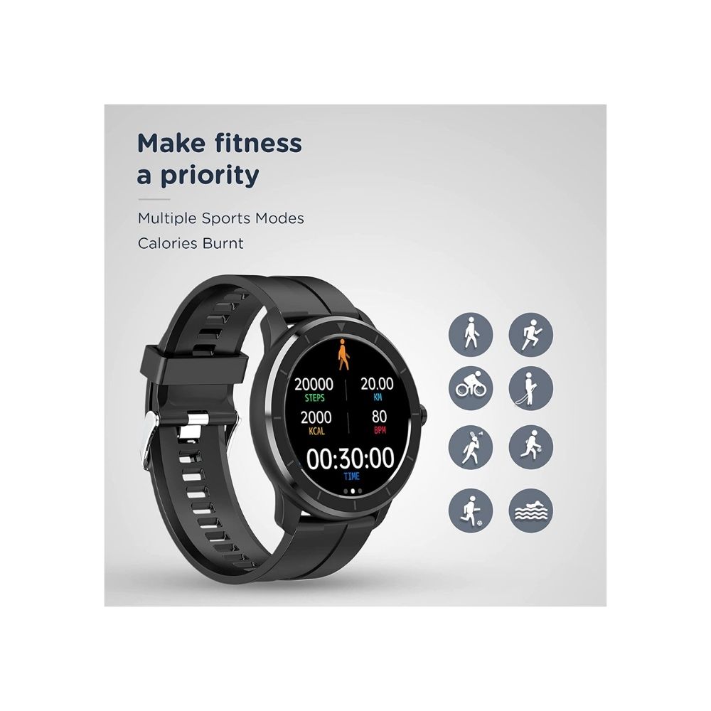 Pebble Zen Pro Smart Watch with Oximeter Function for SpO2 (Black)