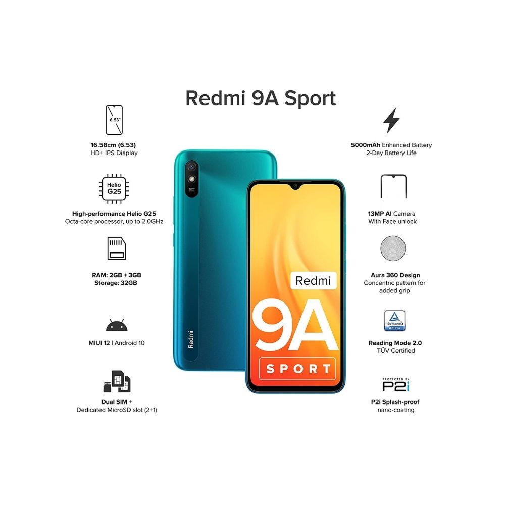 Redmi 9A Sport (Coral Green, 2GB RAM, 32GB Storage)