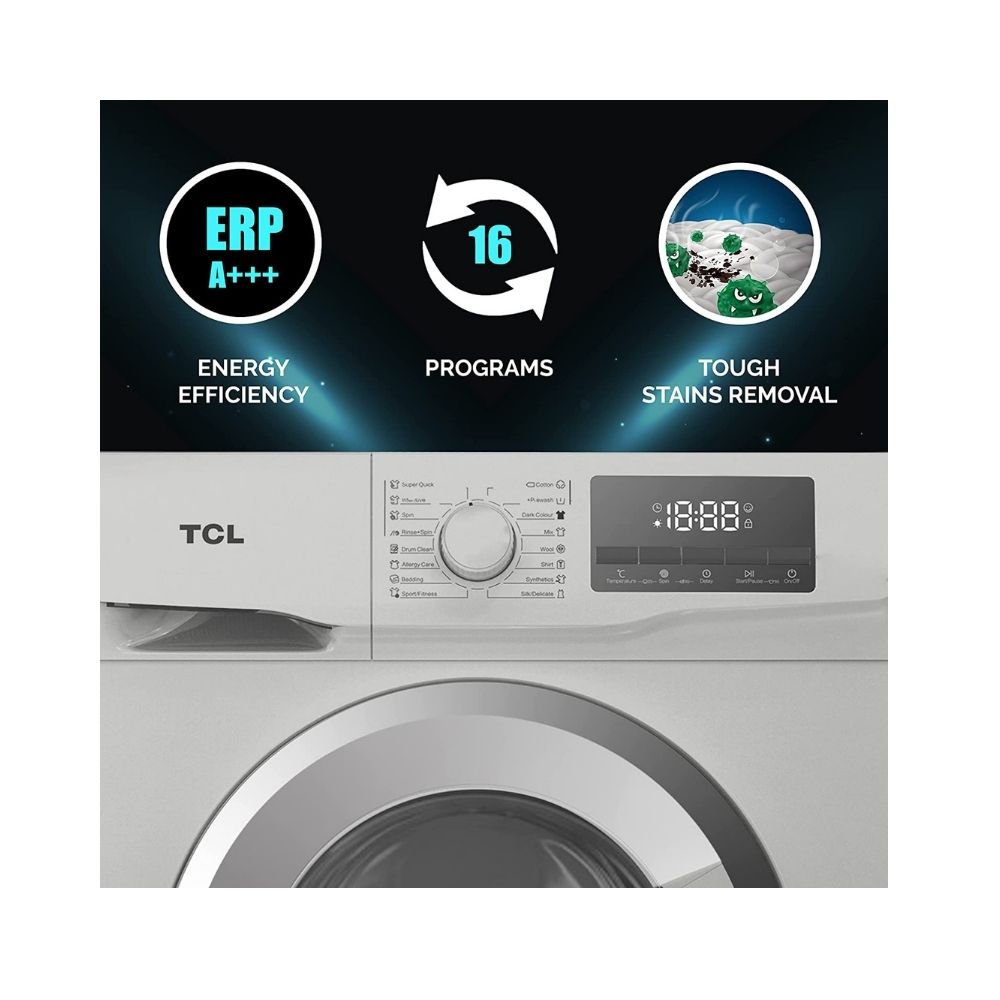 TCL 8 Kg Fully-Automatic Front Loading Washing Machine (TWF80-G123061A03S, Silver)