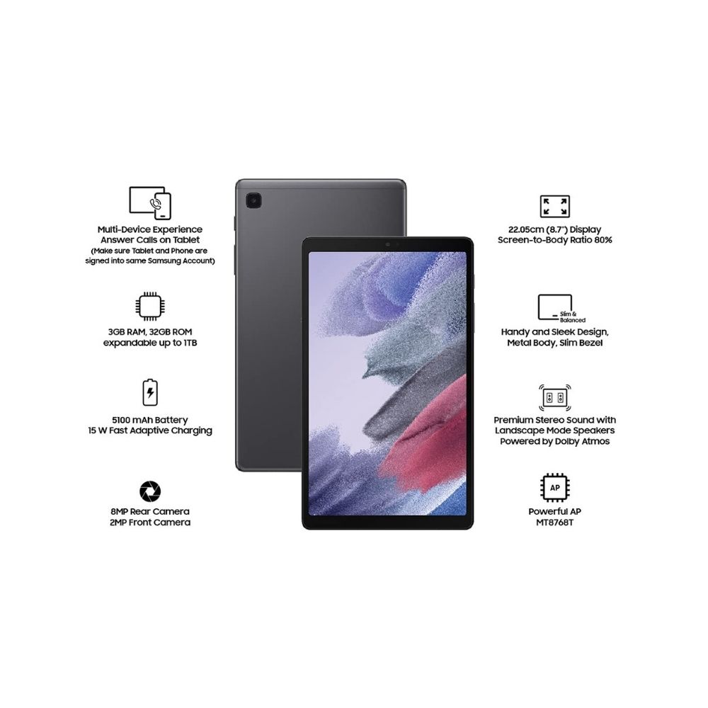 Samsung Galaxy Tab A7 Lite 3 GB RAM 32 GB ROM 8.7 inches with Wi-Fi+4G Tablet (Grey)