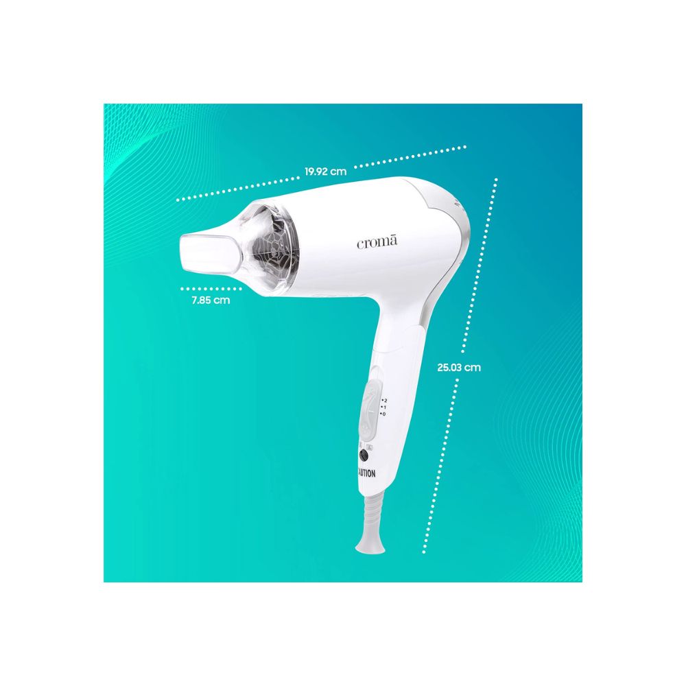 Croma 1000W Dual Voltage, Foldable Hair Dryer with 2 speed Settings (CRAH4056, Grey & White)