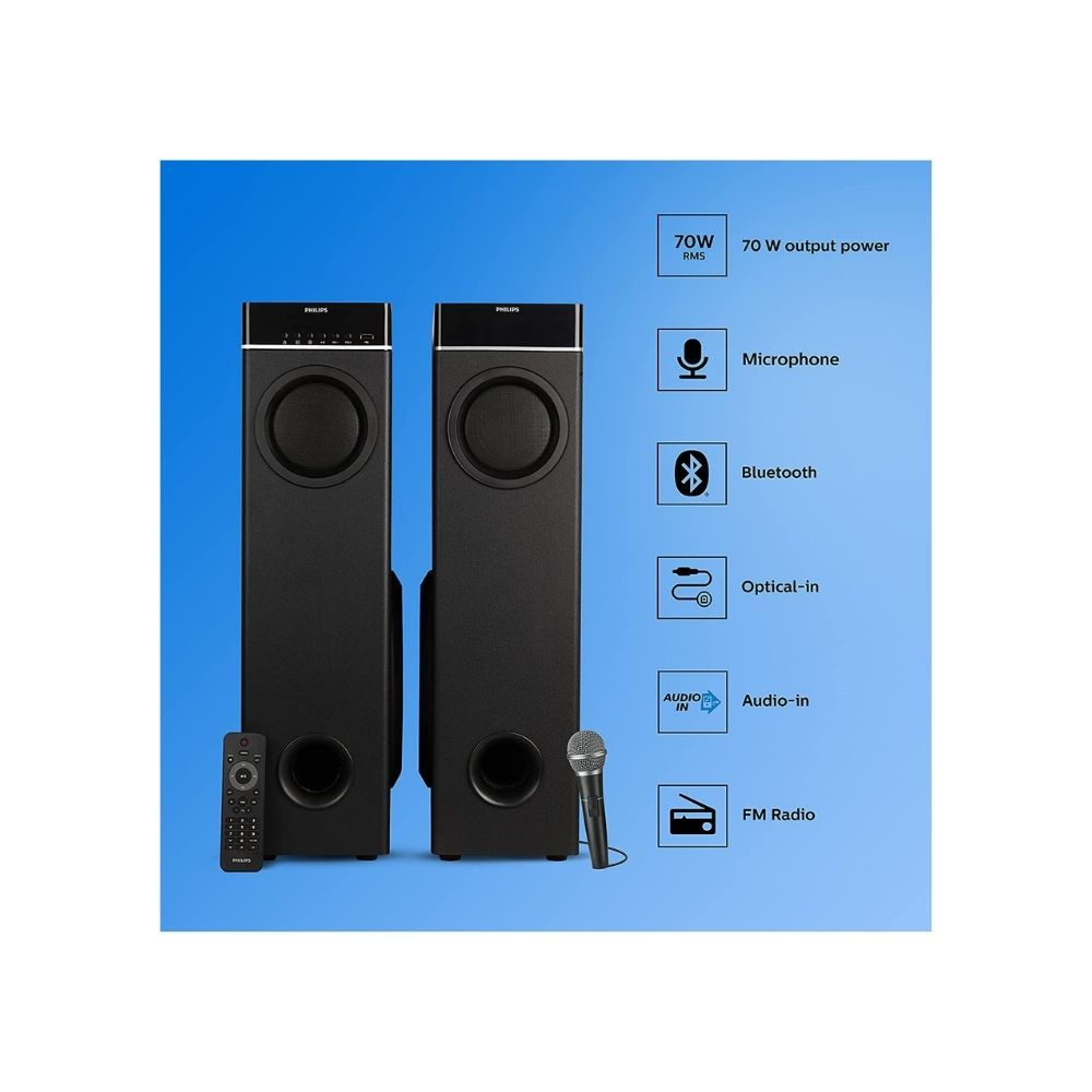 Philips Audio SPA9070/94 70 W Tower Speaker with Optical Input and Mic, Black