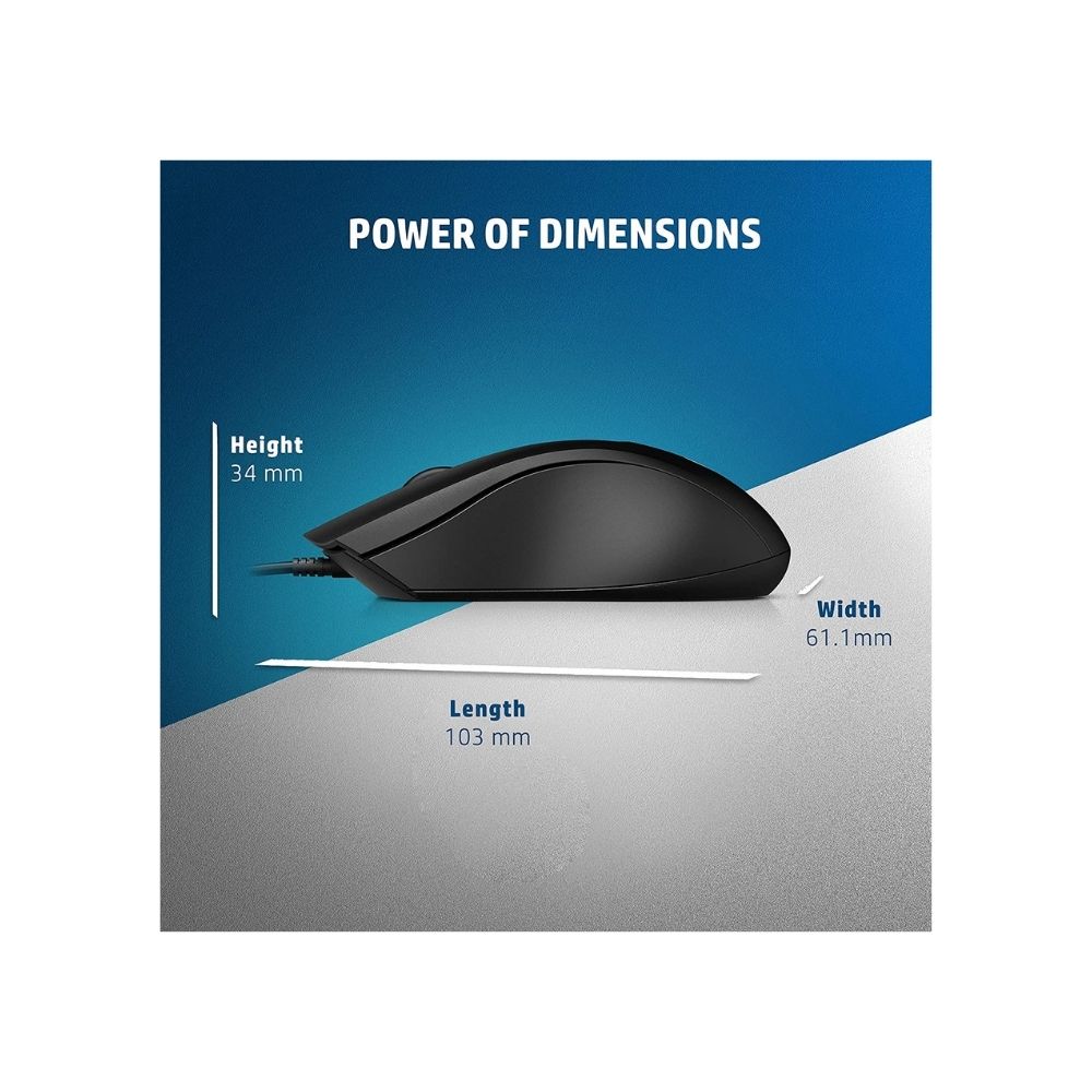 HP 100- 1600 DPI USB Wired Mouse, Ambidextrous Design (6VY96AA)