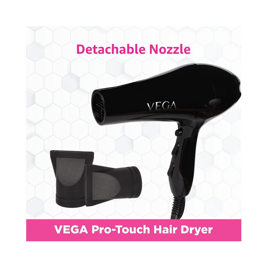 Vega Pro Touch 1800-2000 Watts Professional Hair Dryer with 2 Detachable Nozzles (VHDP-02)