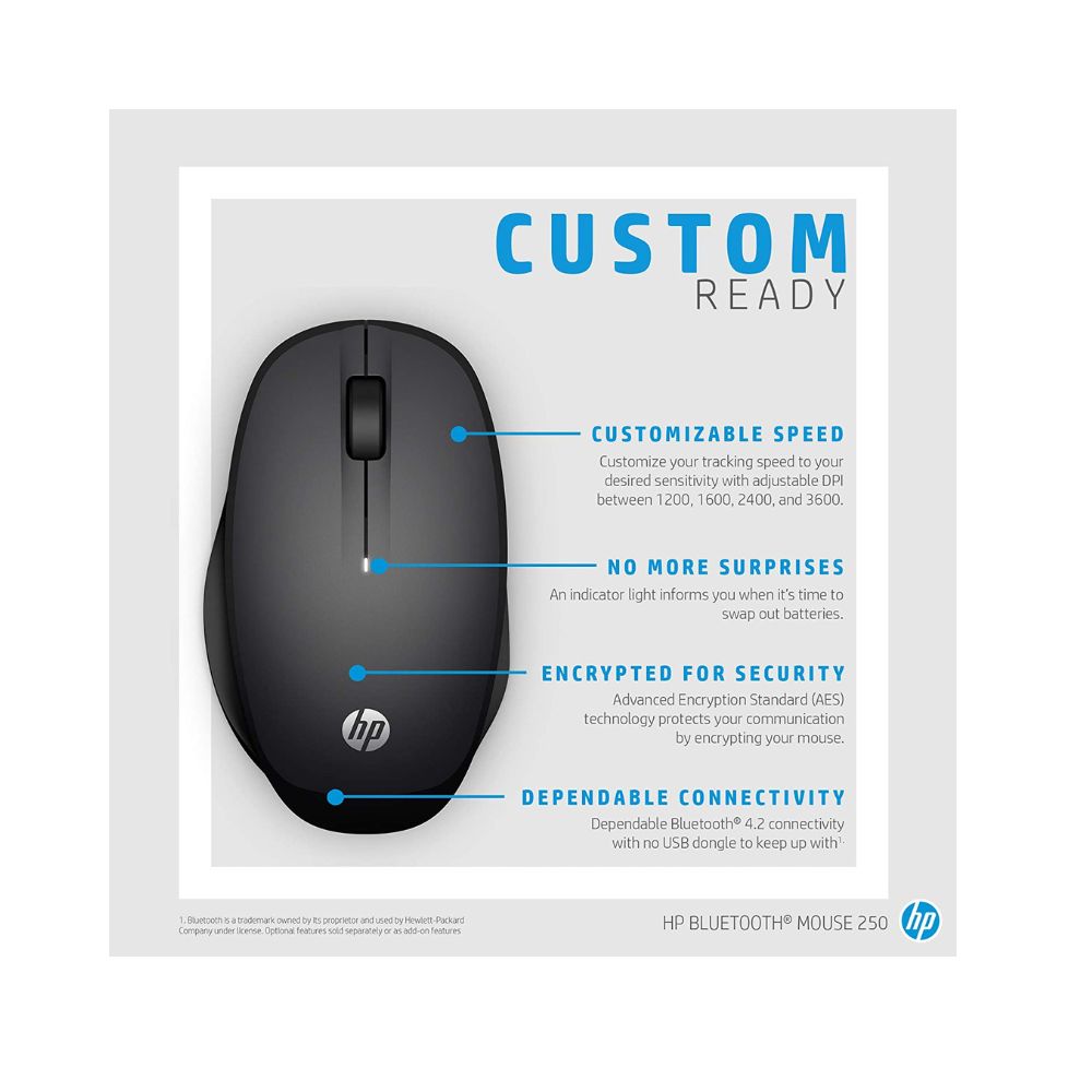 HP Wireless Bluetooth Mouse 250 for PCs and Laptops, Black (6CR73AA)