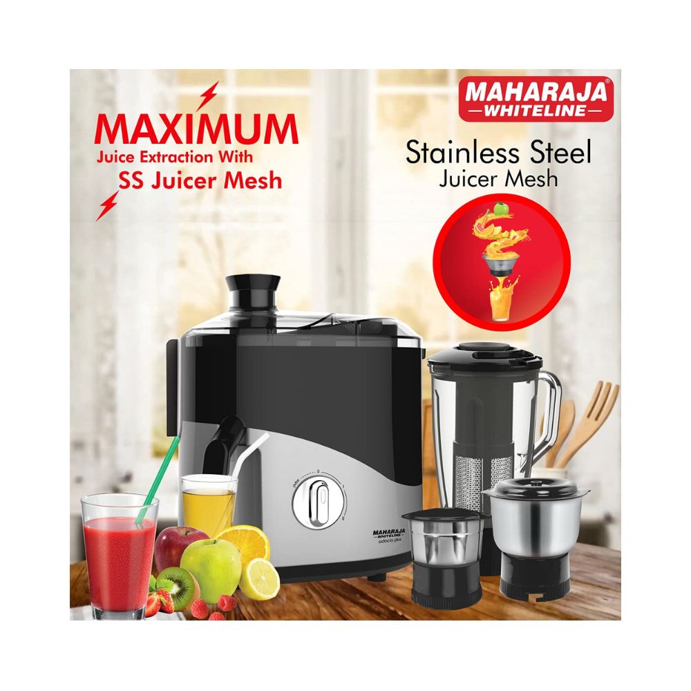 Maharaja Whiteline Odacio Plus 550-Watt Juicer Mixer Grinder with 3 Jars (Black/Silver)