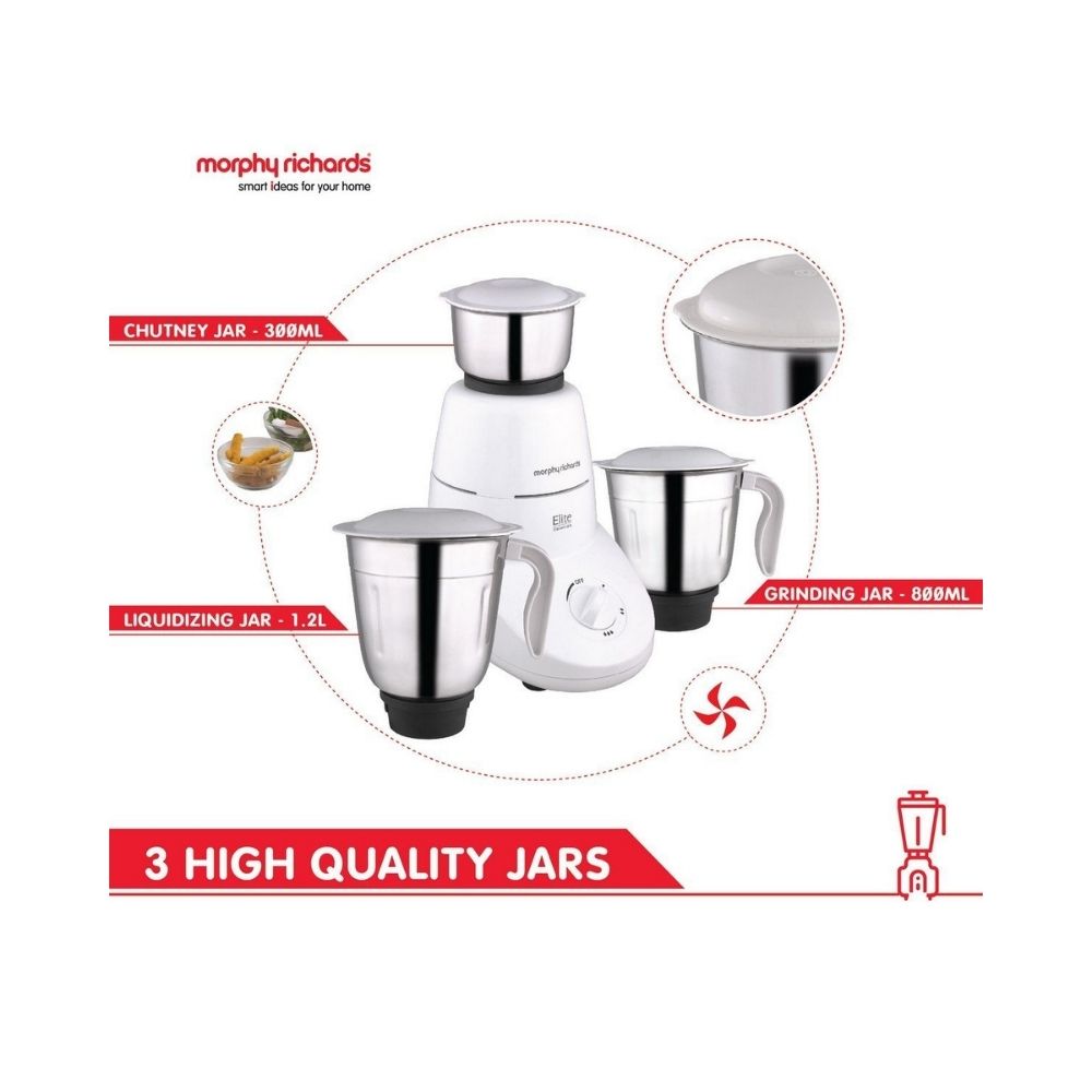 Morphy Richards 500 Watts Mixer Grinder with 3 Jars (White) 640058