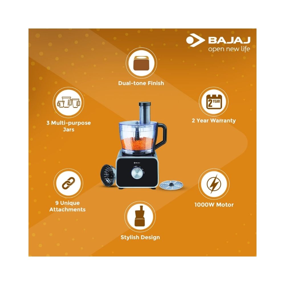 Bajaj FX-1000 DLX 1000W Food Processor  (Black)