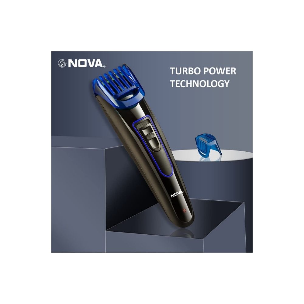Nova NHT-1071 Titanium Coated Cordless: 45 Minutes USB Trimmer for Men (Black/Blue)