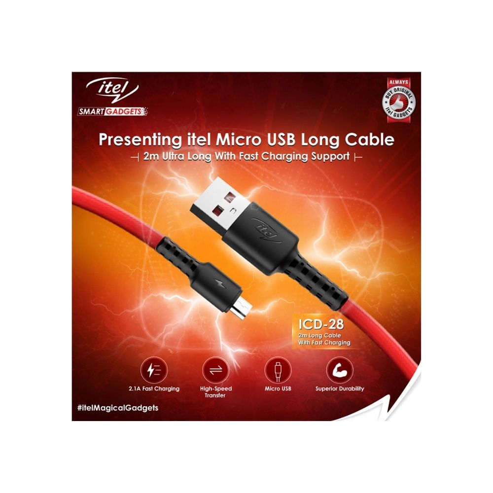 Itel ICD-28 2M Longer 2.1A Faster Micro USB Data Cable