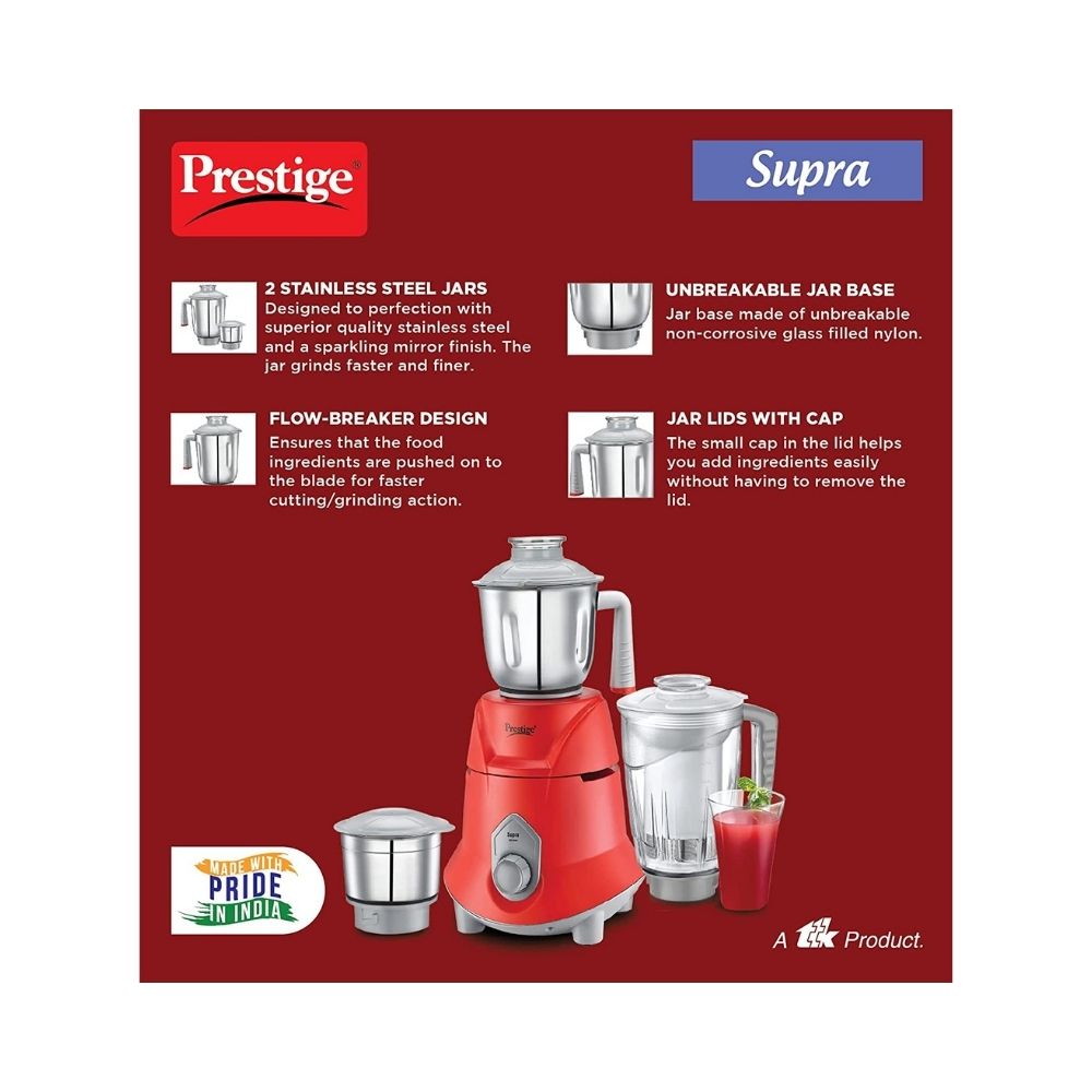 Prestige Supra 750 watt Mixer Grinder, Red, Small