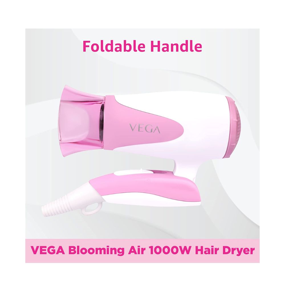 Vega Blooming Air Foldable 1000 Watts Hair Dryer With Heat & Cool Setting And Detachable Nozzle (VHDH-05)