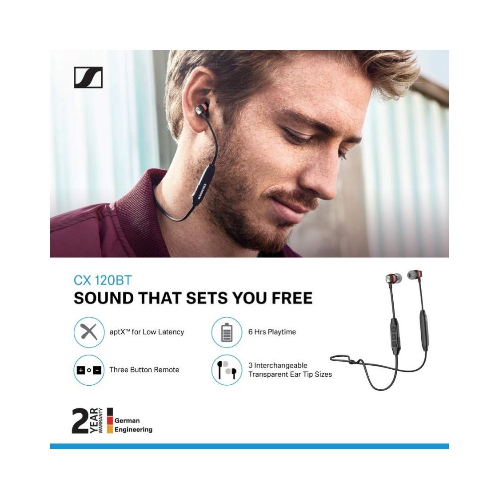 Sennheiser CX 120BT Wireless Bluetooth in Ear Neckband Headphone with Mic (Black)