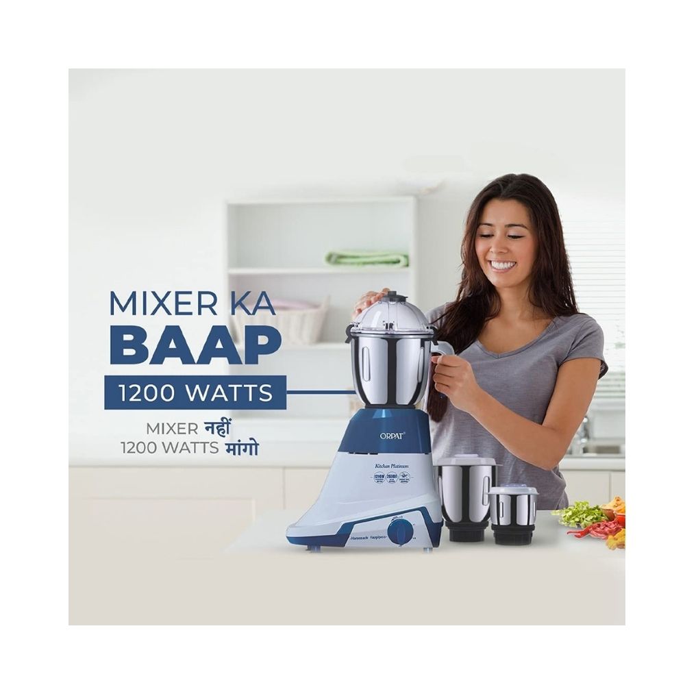 Orpat Kitchen Platinum Mixer Grinder – 1200 W – Blue (MIXER KA BAAP)