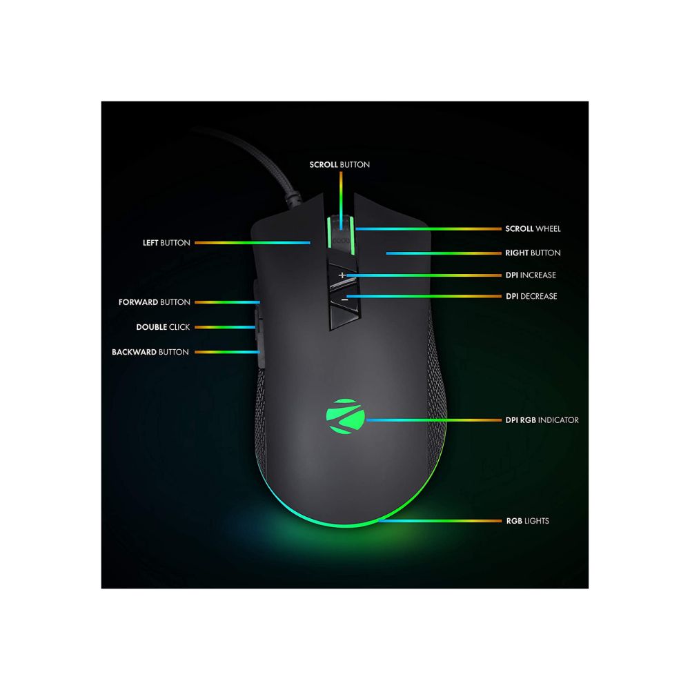 Zebronics usb gaming mouse (phobos) with rgb lights