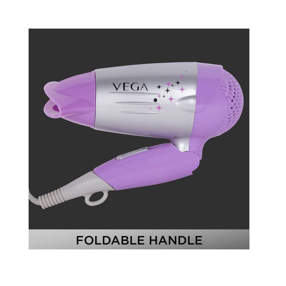 Vega Galaxy Foldable 1100 Watts Hair Dryer With Heat & Cool Setting And Detachable Nozzle (VHDH-06)-Purple