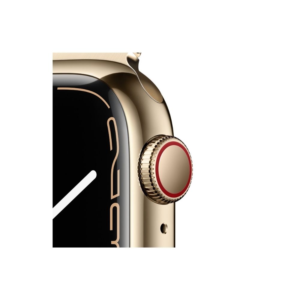 Apple Watch Series 7 GPS + Cellular, MKJ03HN/A 41 mm Stainless Steel Case  (Gold Strap, Regular)