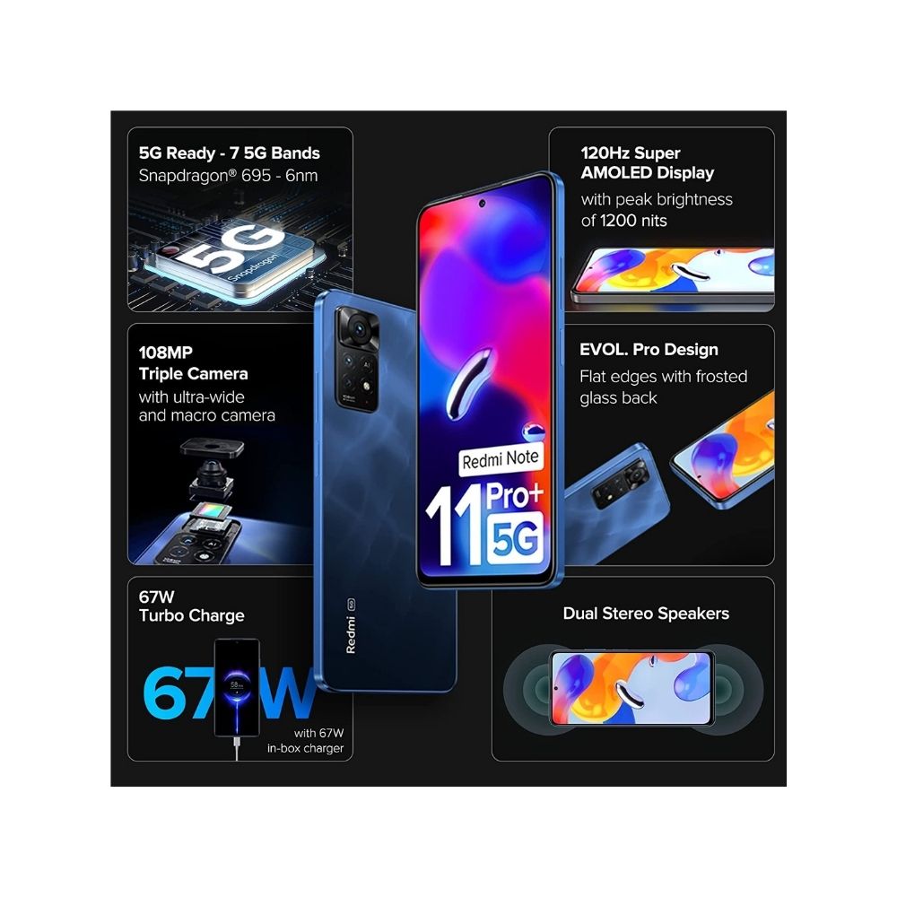 Redmi Note 11 Pro + 5G (Mirage Blue, 8GB RAM, 128GB Storage)
