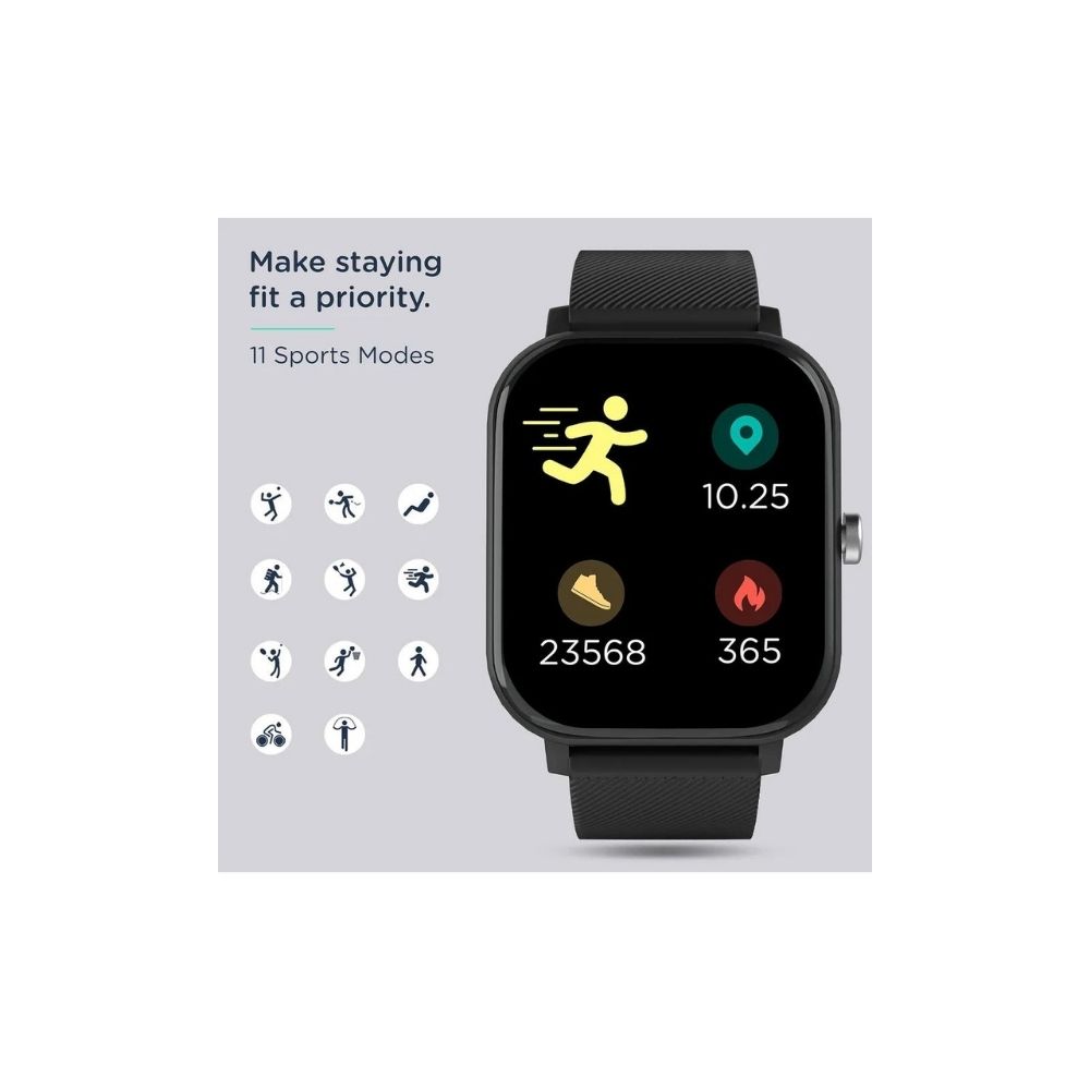 Pebble Prism Smart Watch (Bluetooth, 43.18mm) (11 Sports Modes, PFB12, Black, Silicone Band)