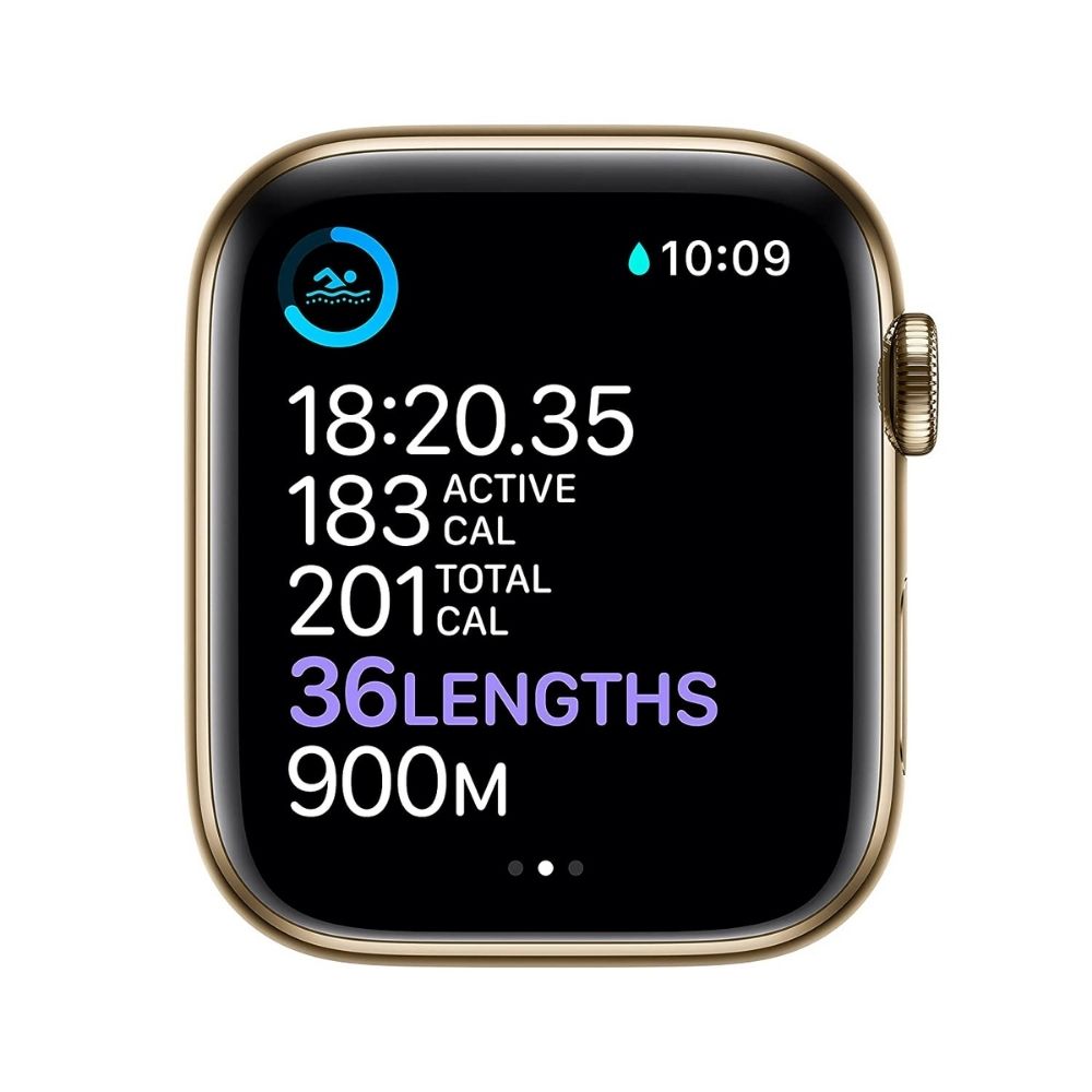New Apple Watch Series 6 (GPS + Cellular, 44mm) - Gold Stainless Steel Case with Deep Navy Sport Band