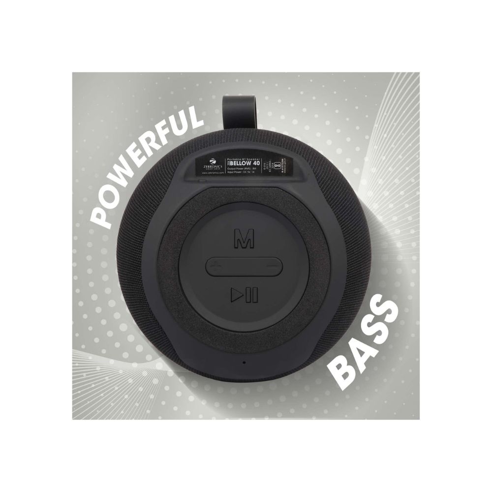 Zebronics ZEB-BELLOW 40 Wireless Bluetooth v5.0 Fabric Finish 8W Portable Speaker (Black)