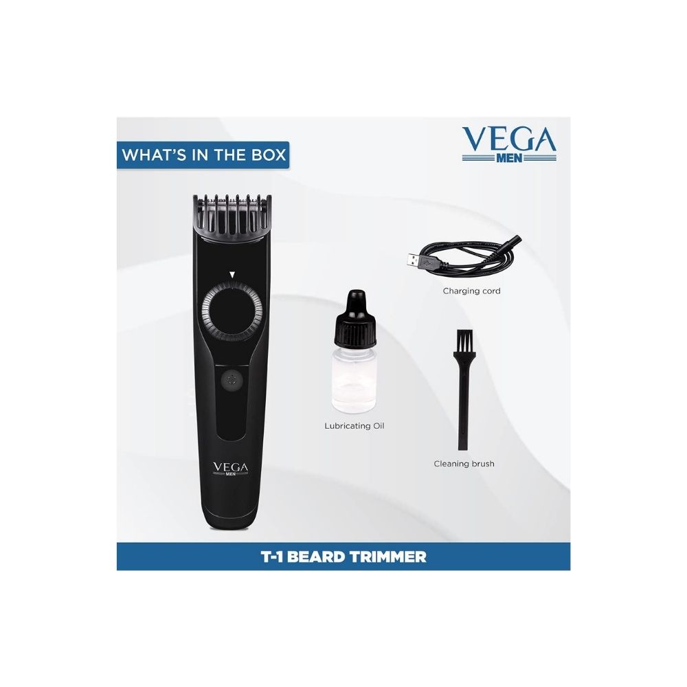 Vega Men T1 Beard Trimmer For Men With 40 Mins Run Time, Usb Charging & 23 Length Settings, (Vhth-18,Black)