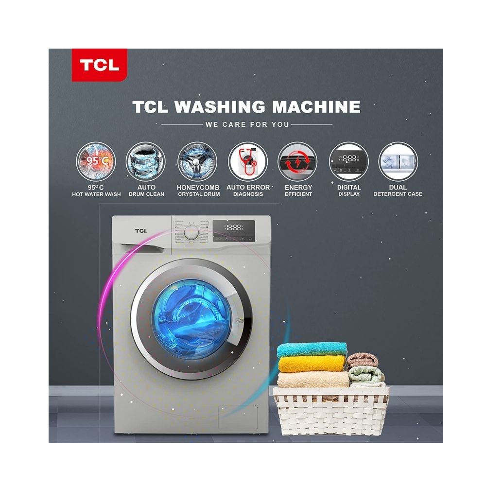 TCL 8 Kg Fully-Automatic Front Loading Washing Machine (TWF80-G123061A03S, Silver)