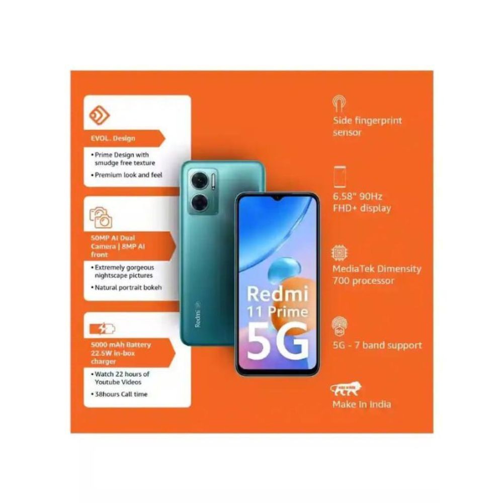Redmi 11 Prime 5G 64 GB Storage Meadow Green (4 GB Ram)