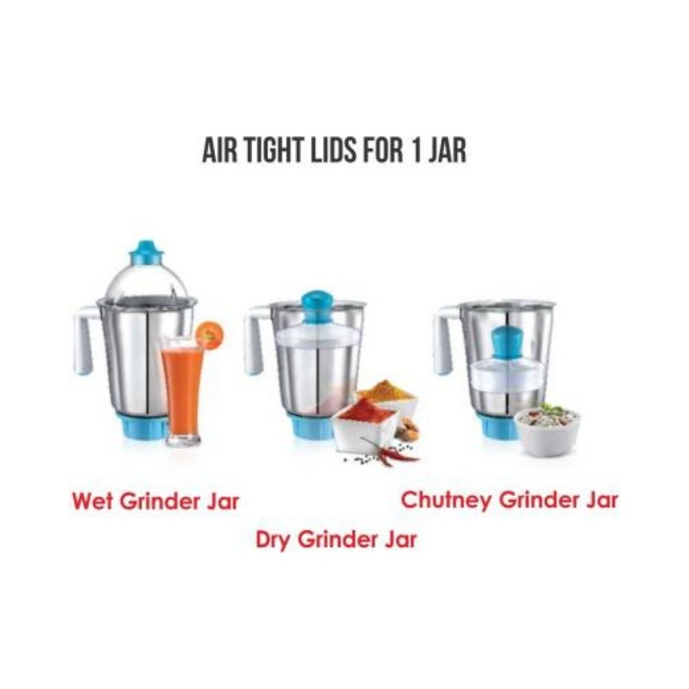 Prestige Racer 550-Watt Mixer Grinder - Racer with 1 Jar and 3 Lids (White/Blue)
